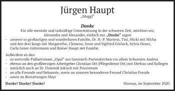 Todesanzeige von Jürgen Haupt von merkurtz