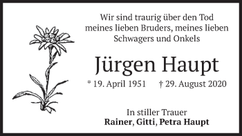 Todesanzeige von Jürgen Haupt von merkurtz