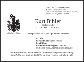 Todesanzeige von Kurt Bihler von merkurtz