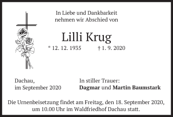 Todesanzeige von Lilli Krug von merkurtz