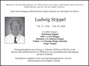Todesanzeige von Ludwig Stippel von merkurtz