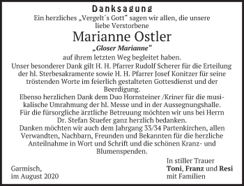 Todesanzeige von Marianne Ostler von merkurtz