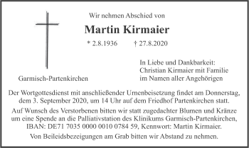 Todesanzeige von Martin Kirmaier von merkurtz