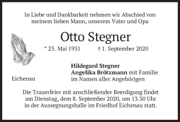 Todesanzeige von Otto Stegner von merkurtz
