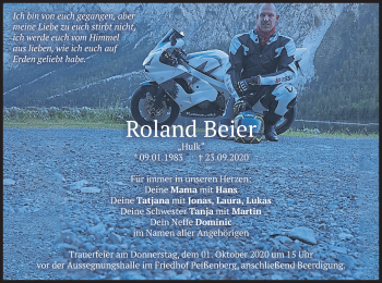 Todesanzeige von Roland Beier von merkurtz