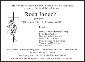 Todesanzeige von Rosa Jansch von merkurtz