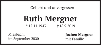 Todesanzeige von Ruth Mergner von merkurtz