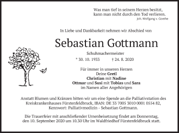 Todesanzeige von Sebastian Gottmann von merkurtz