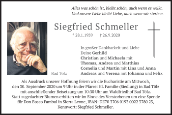 Todesanzeige von Siegfried Schmeller von merkurtz