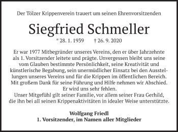 Todesanzeige von Siegfried Schmeller von merkurtz