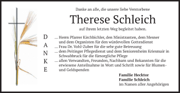 Todesanzeige von Therese Schleich von merkurtz