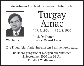 Todesanzeige von Turgay Amac von merkurtz