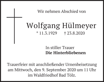 Todesanzeige von Wolfgang Hülmeyer von merkurtz
