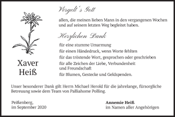 Todesanzeige von Xaver Heiß von merkurtz