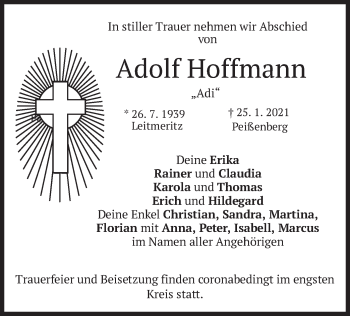 Todesanzeige von Adolf Hoffmann von merkurtz