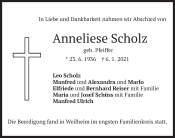 Todesanzeige von Anneliese Scholz von merkurtz