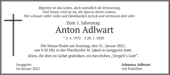 Todesanzeige von Anton Adlwart von merkurtz
