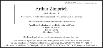 Todesanzeige von Arthur Zimprich von merkurtz