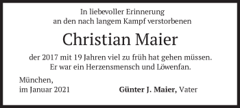 Todesanzeige von Christian Maier von merkurtz