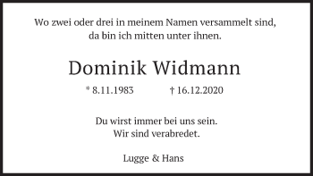Todesanzeige von Dominik Widmann von merkurtz