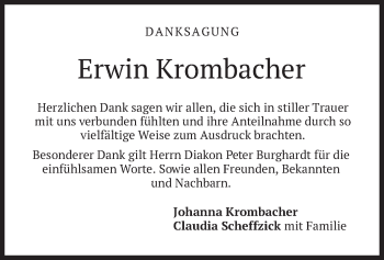 Todesanzeige von Erwin Krombacher von merkurtz