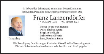 Todesanzeige von Franz Lanzendörfer von merkurtz