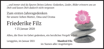 Todesanzeige von Friederike Filz von merkurtz