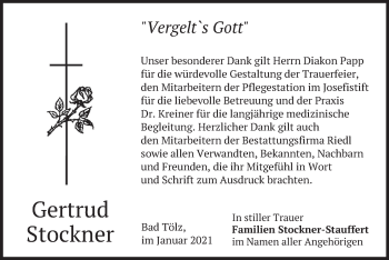Todesanzeige von Gertrud Stockner von merkurtz