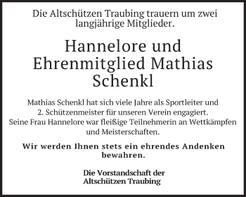 Todesanzeige von Hannelore und Mathias Schenkl von merkurtz