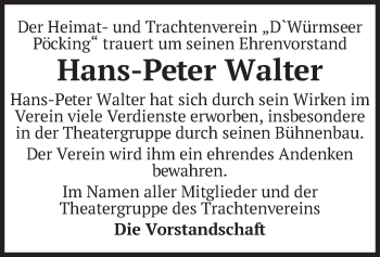Todesanzeige von Hans-Peter Walter von merkurtz