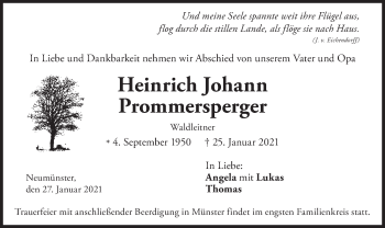 Todesanzeige von Heinrich Johann Prommersperger von merkurtz