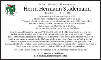 Todesanzeige von Hermann Stademann von merkurtz