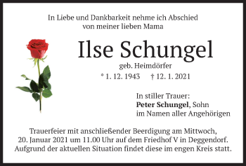 Todesanzeige von Ilse Schungel von merkurtz