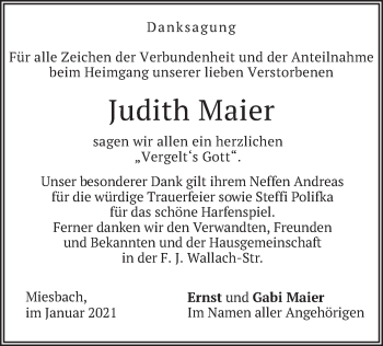 Todesanzeige von Judith Maier von merkurtz