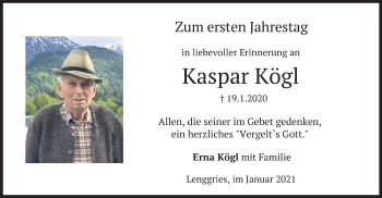 Todesanzeige von Kaspar Kögl von merkurtz