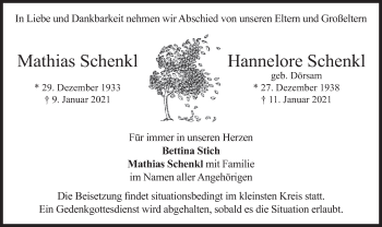 Todesanzeige von Mathias und Hannelore Schenkl von merkurtz
