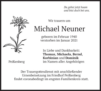 Todesanzeige von Michael Neuner von merkurtz