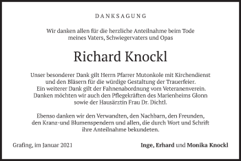 Todesanzeige von Richard Knockl von merkurtz
