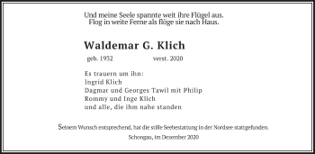 Todesanzeige von Waldemar G. Klich von merkurtz