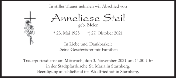 Todesanzeige von Anneliese Steil von merkurtz