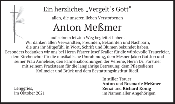 Todesanzeige von Anton Meßmer von merkurtz