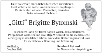 Todesanzeige von Brigitte Bytomski von merkurtz