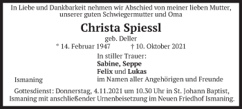 Todesanzeige von Christa Spiessl von merkurtz