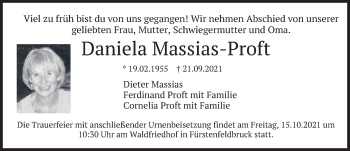 Todesanzeige von Daniela Massias-Proft von merkurtz