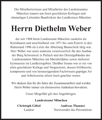 Todesanzeige von Diethelm Weber von merkurtz