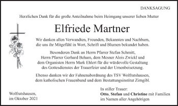 Todesanzeige von Elfriede Martner von merkurtz