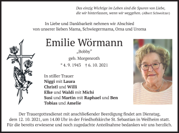Todesanzeige von Emilie Wörmann von merkurtz