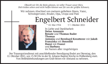 Todesanzeige von Engelbert Schneider von merkurtz