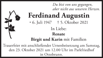 Todesanzeige von Ferdinand Augustin von merkurtz