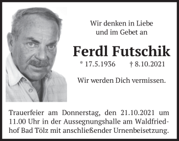 Todesanzeige von Ferdl Futschik von merkurtz